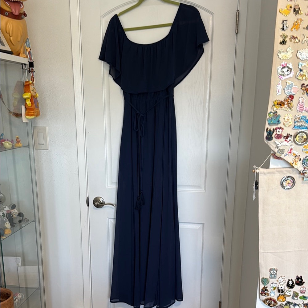 BALTIC BORN Elegant Navy Blue Off Shoulder Dress